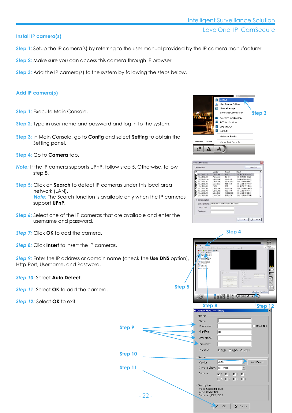 Install ip camera(s), Add ip camera(s) | LevelOne FCS-8006 User Manual | Page 23 / 139