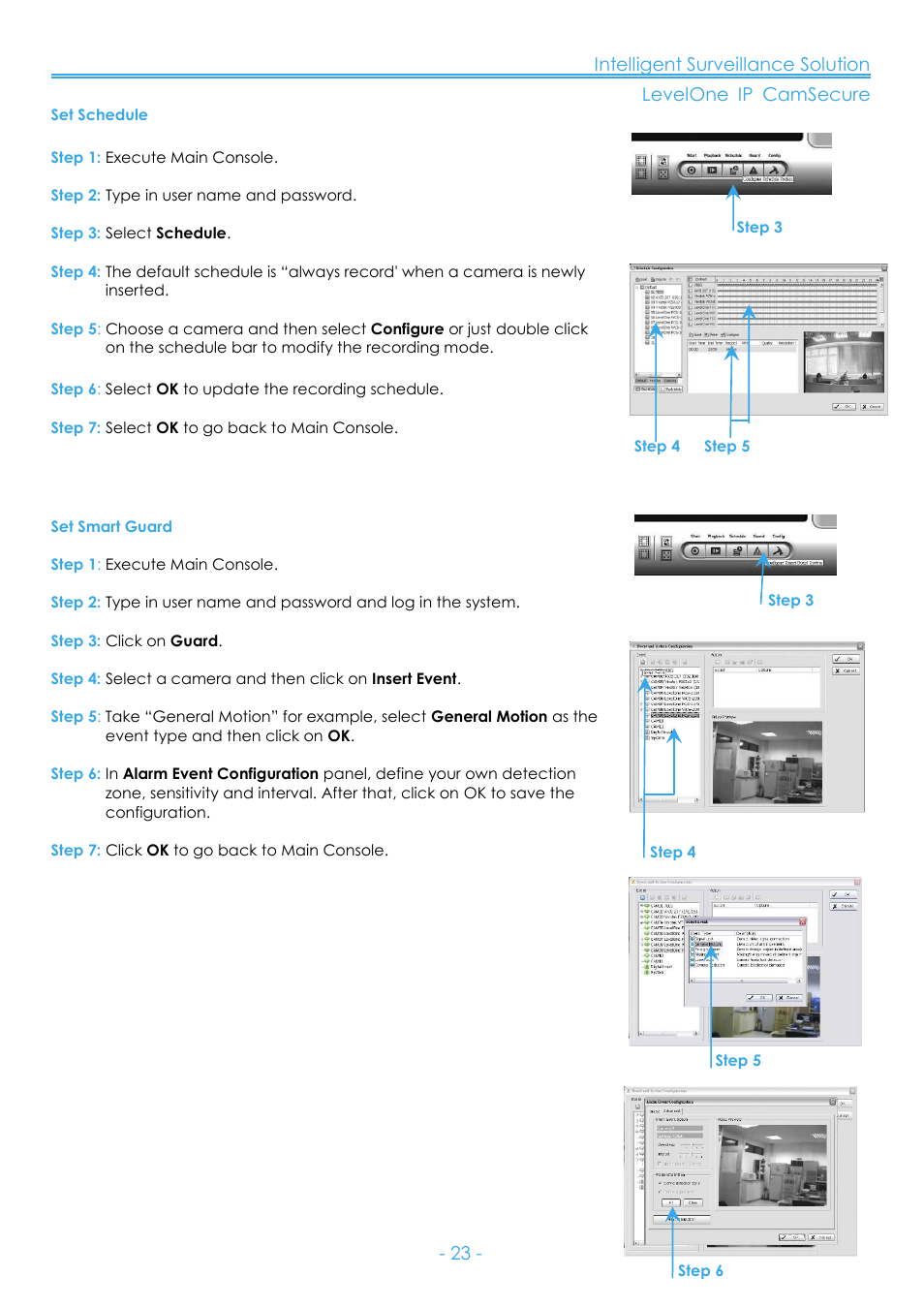 Set schedule, Set smart guard | LevelOne FCS-8006 User Manual | Page 24 / 139