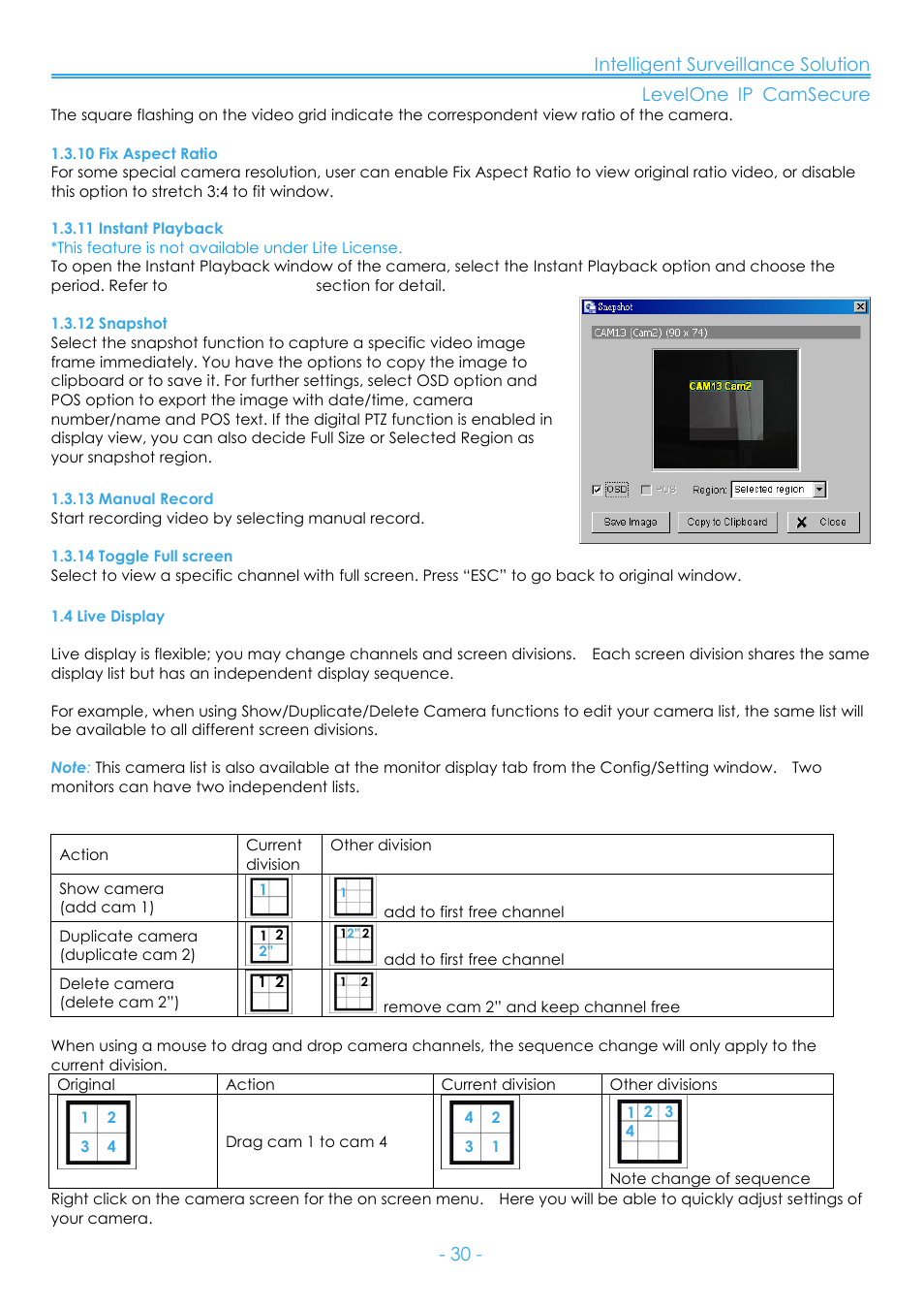 10 fix aspect ratio, 11 instant playback, 12 snapshot | 13 manual record, 14 toggle full screen, 4 live display | LevelOne FCS-8006 User Manual | Page 31 / 139