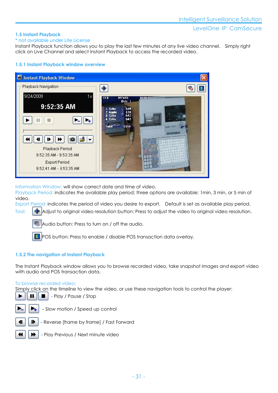 5 instant playback, 1 instant playback window overview, 2 the navigation of instant playback | LevelOne FCS-8006 User Manual | Page 32 / 139
