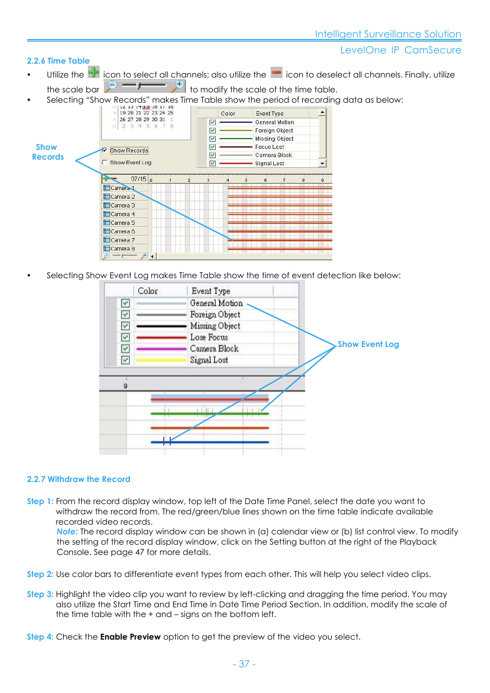 6 time table, 7 withdraw the record | LevelOne FCS-8006 User Manual | Page 38 / 139