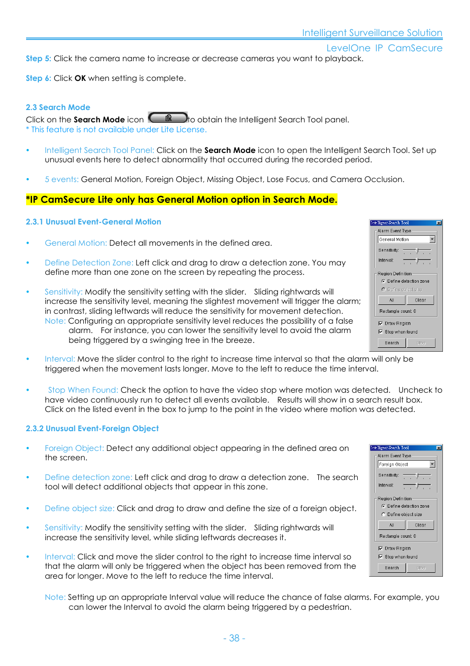 3 search mode, 1 unusual event-general motion, 2 unusual event-foreign object | LevelOne FCS-8006 User Manual | Page 39 / 139