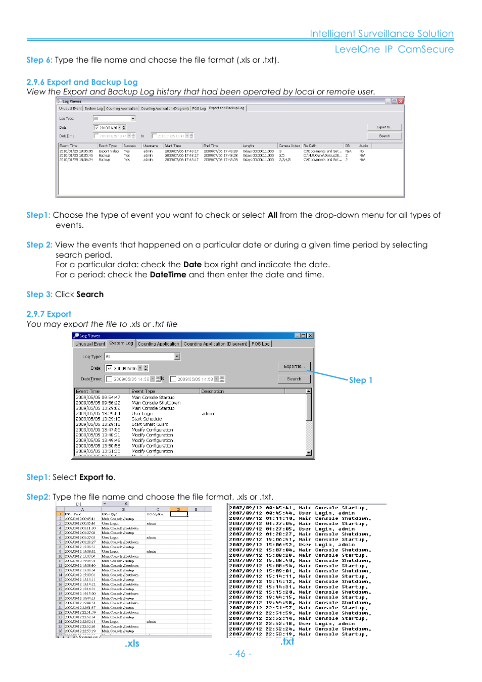 6 export and backup log, 7 export | LevelOne FCS-8006 User Manual | Page 47 / 139