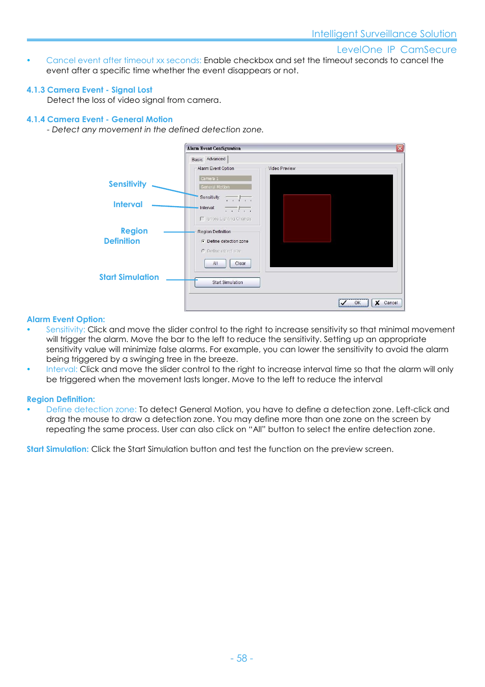 3 camera event - signal lost, 4 camera event - general motion | LevelOne FCS-8006 User Manual | Page 59 / 139
