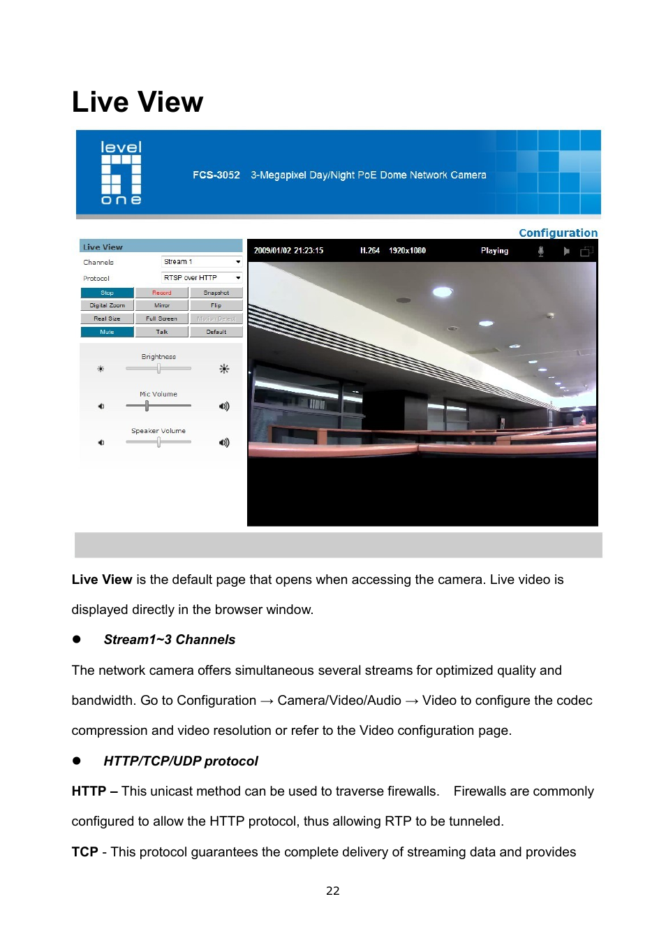 Live view | LevelOne FCS-3052 User Manual | Page 26 / 66