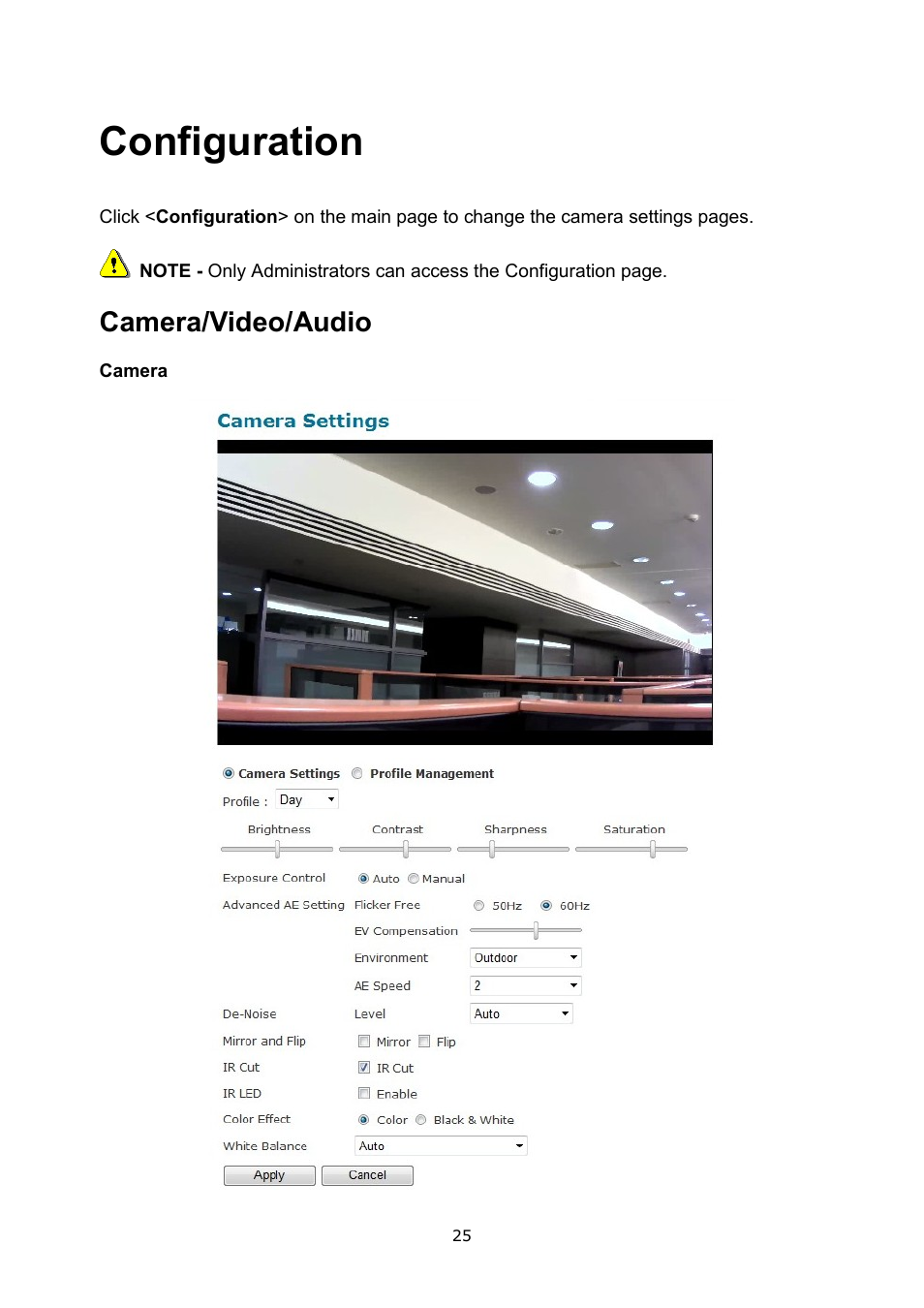 Configuration, Camera/video/audio, Camera | LevelOne FCS-3052 User Manual | Page 29 / 66