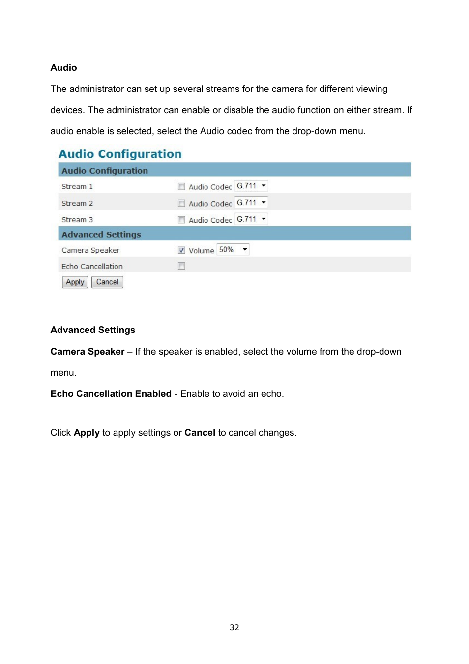 Audio | LevelOne FCS-3052 User Manual | Page 36 / 66