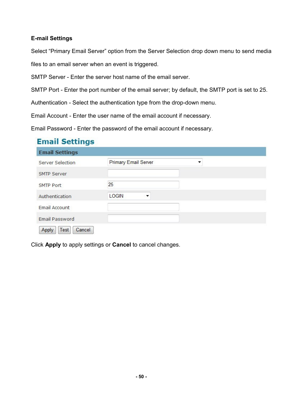 E-mail settings | LevelOne FCS-3052 User Manual | Page 54 / 66