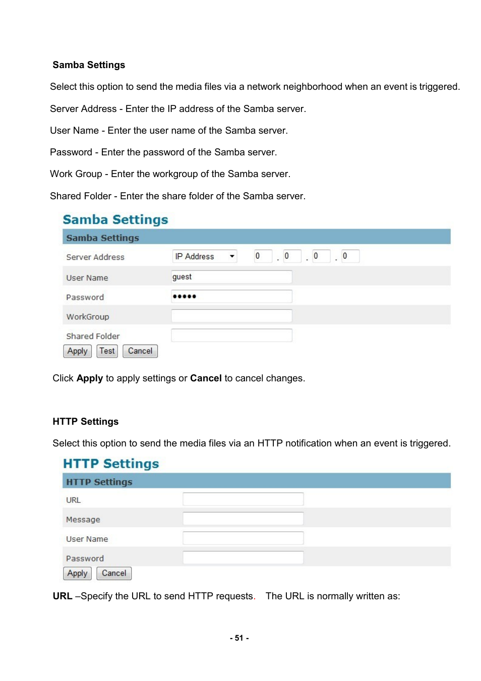 Samba settings http settings | LevelOne FCS-3052 User Manual | Page 55 / 66