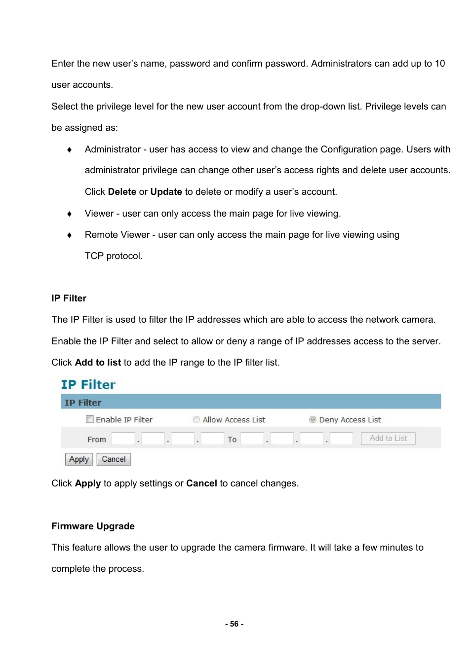 Ip filter firmware upgrade | LevelOne FCS-3052 User Manual | Page 60 / 66