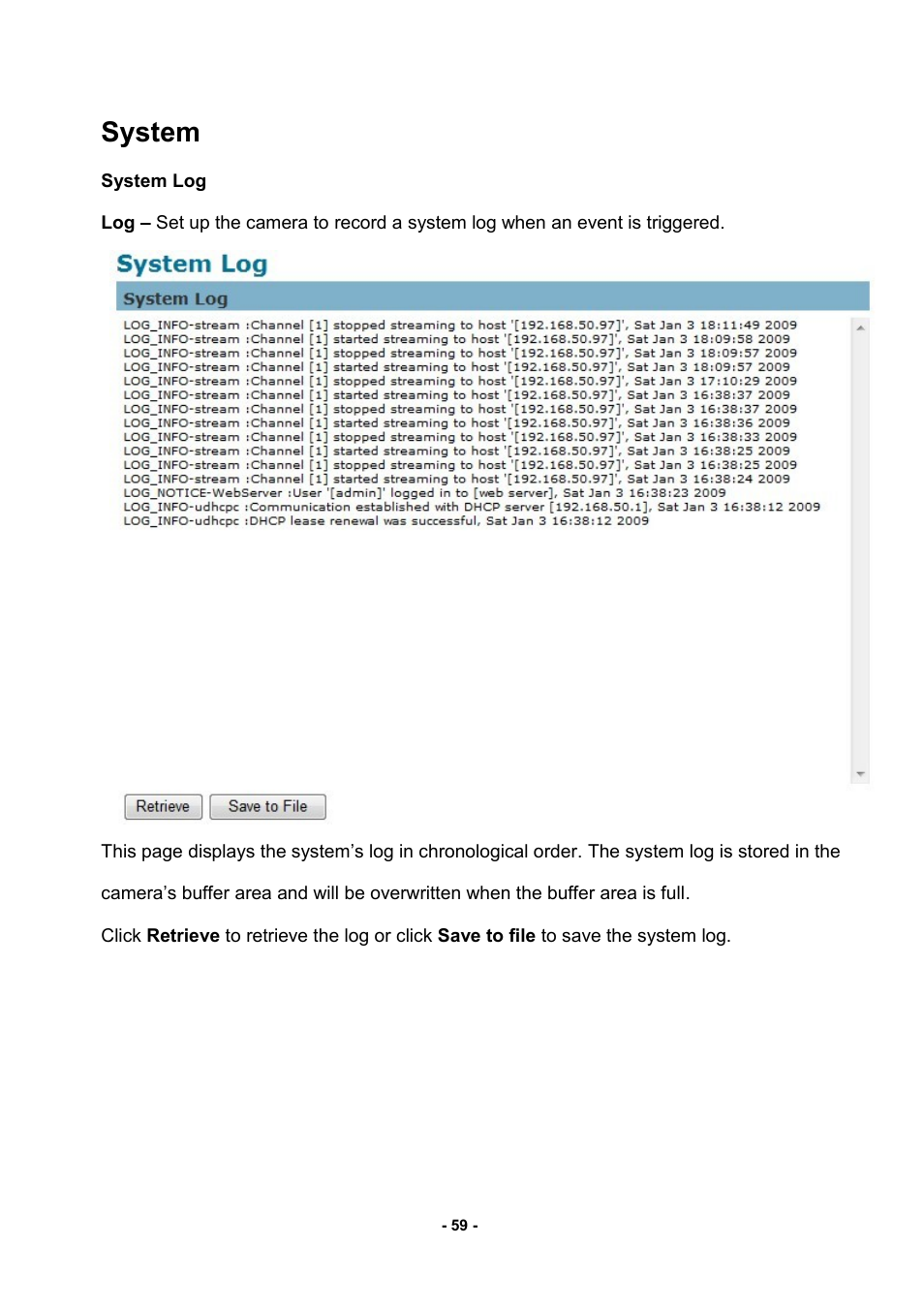 System, System log | LevelOne FCS-3052 User Manual | Page 63 / 66