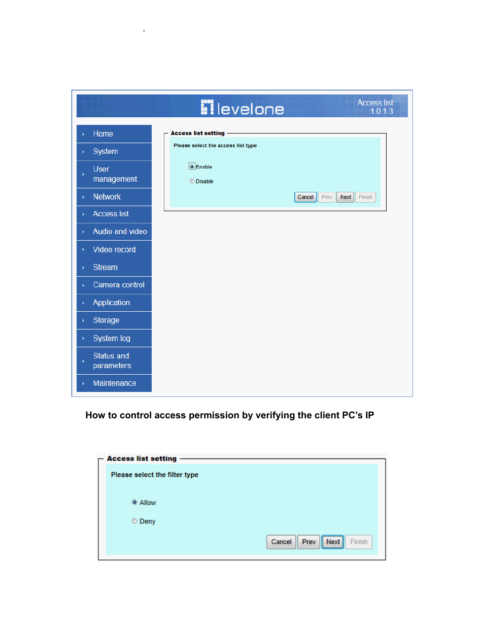 Access list | LevelOne FCS-3101 User Manual | Page 30 / 54