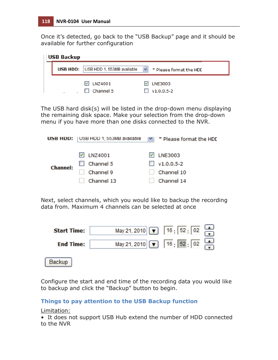 Things to pay attention to the usb backup function | LevelOne NVR-0104 User Manual | Page 118 / 157
