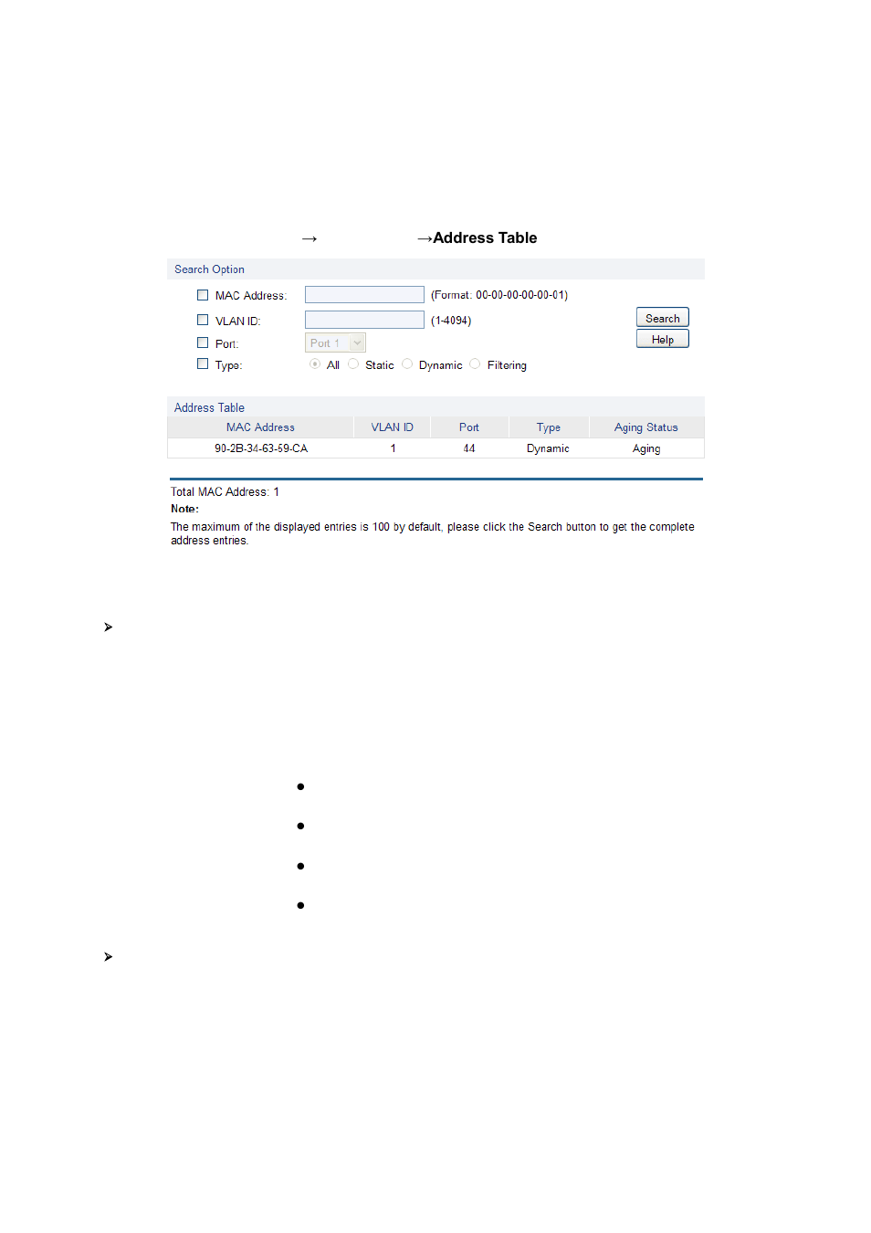 Address table, 1 address table | LevelOne GES-1651 User Manual | Page 40 / 128