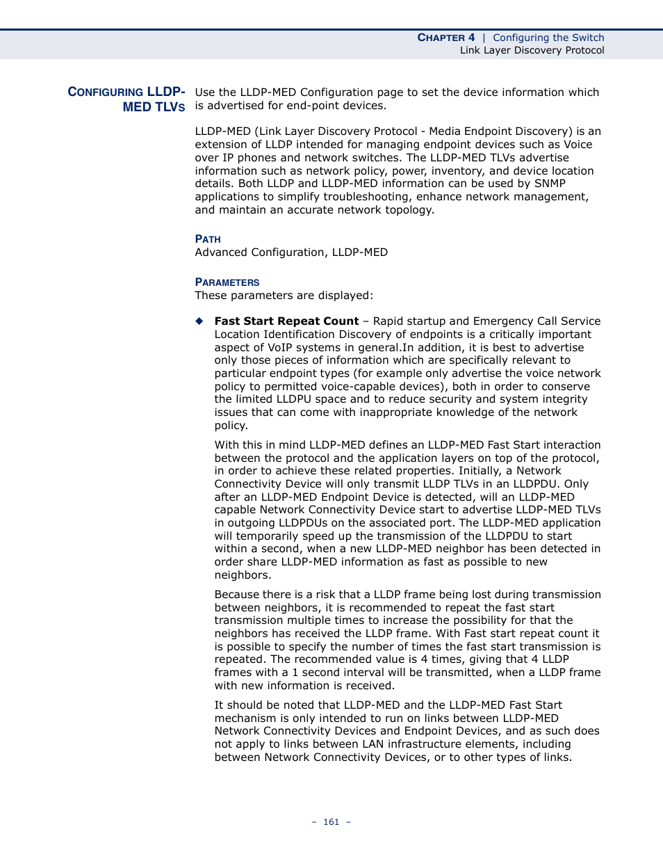 Configuring lldp- med tlvs, Configuring lldp-med tlvs | LevelOne GSW-4876 User Manual | Page 161 / 314