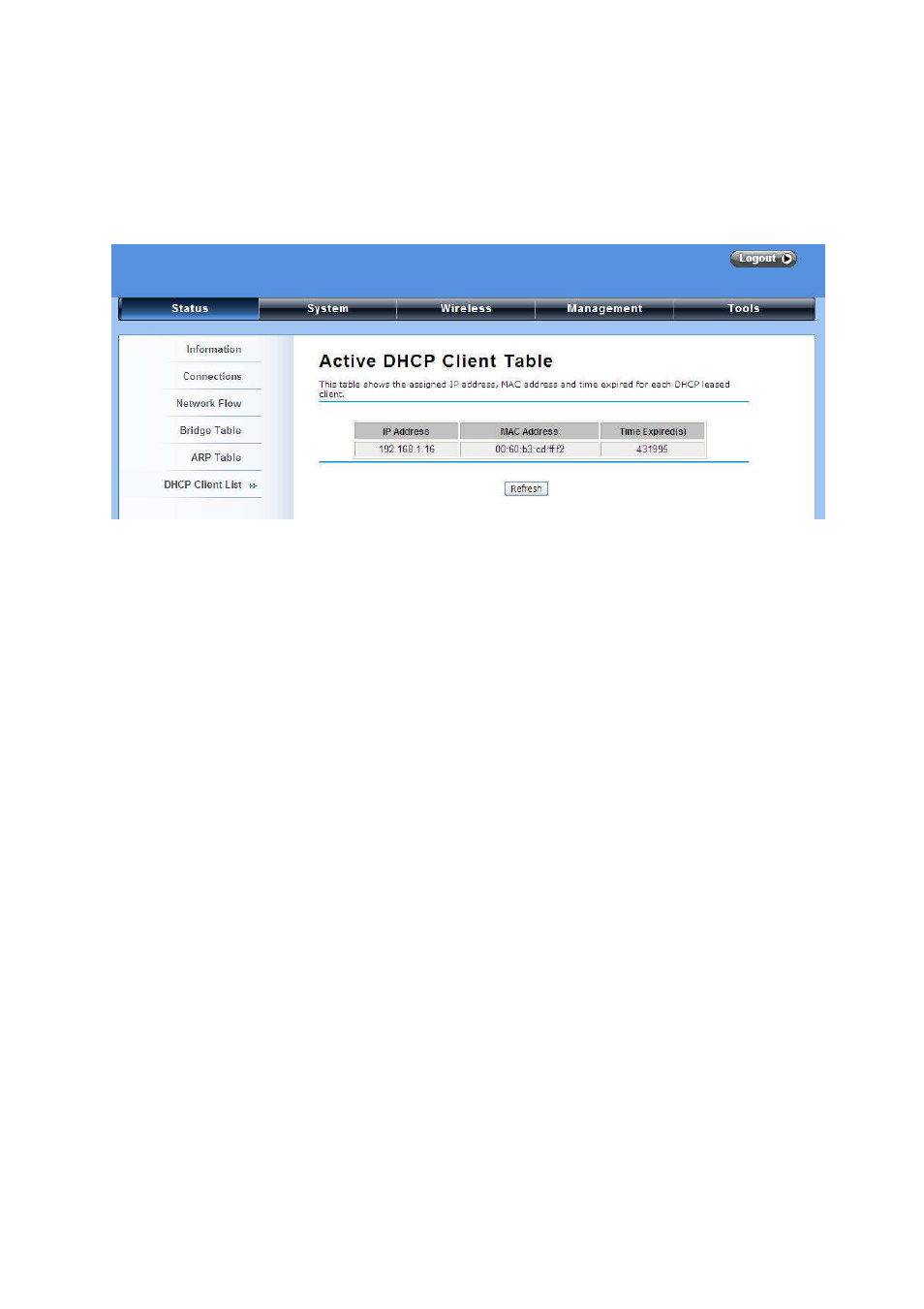 View active dhcp client table | LevelOne WAB-6120 User Manual | Page 58 / 65