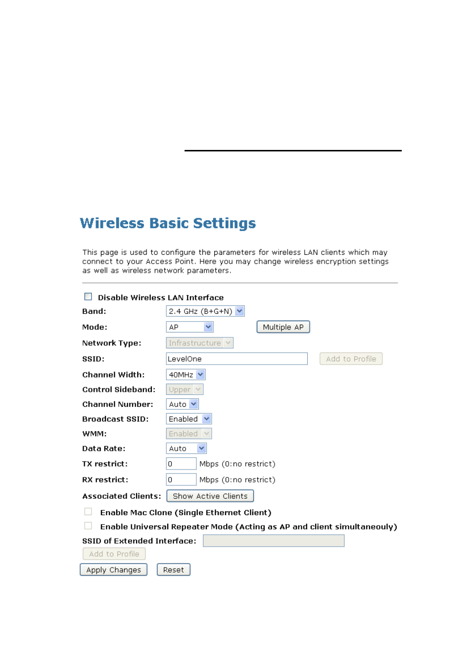 Wireless network, Basic settings | LevelOne WAP-6110 User Manual | Page 43 / 150