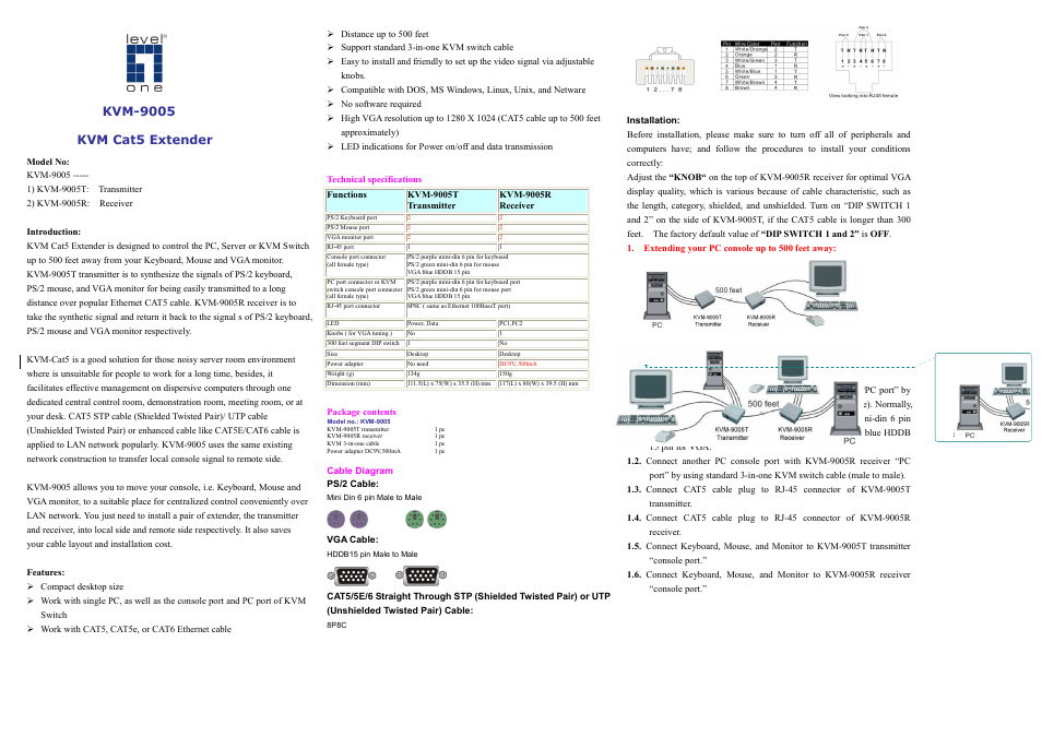 LevelOne KVM-9005 User Manual | 4 pages