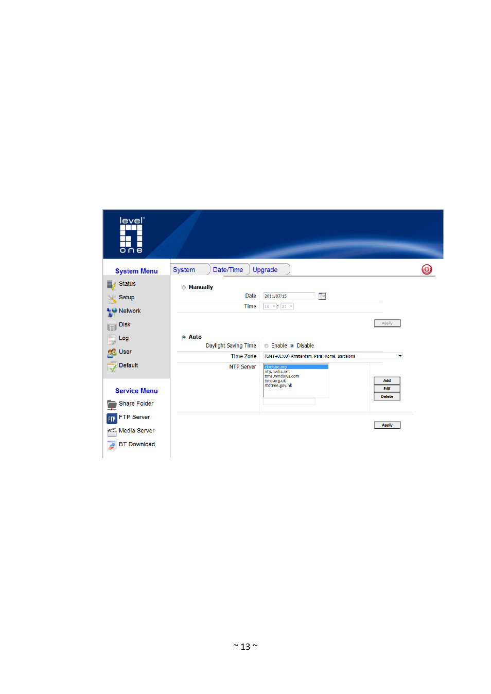 Data/time | LevelOne GNS-1001 User Manual | Page 17 / 41
