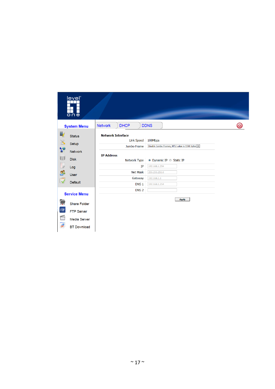 Network | LevelOne GNS-1001 User Manual | Page 21 / 41