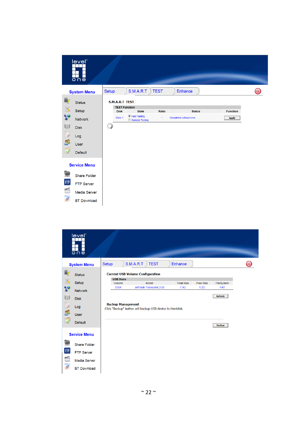 Disk test, Enhance | LevelOne GNS-1001 User Manual | Page 26 / 41