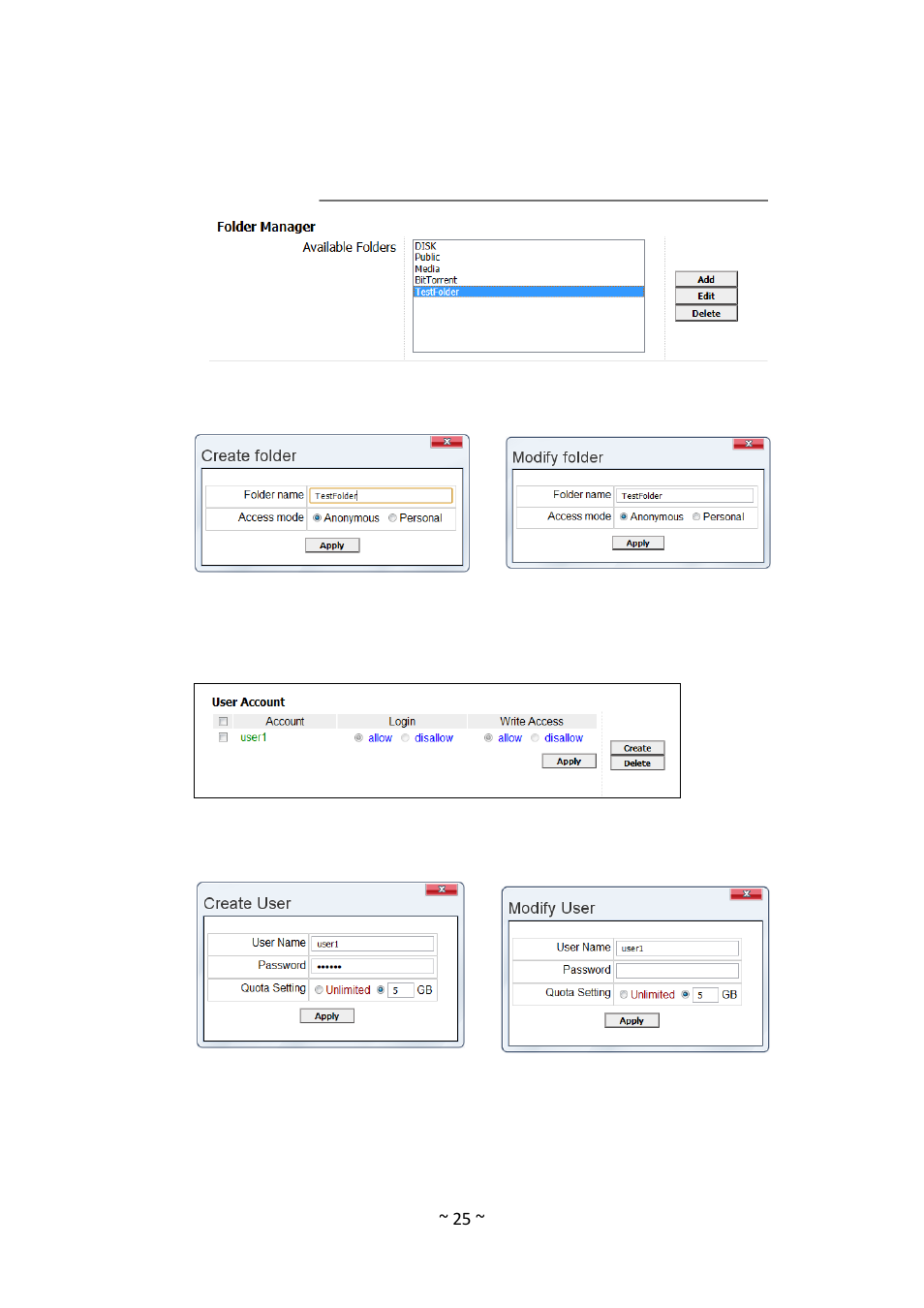 User management, Folder management | LevelOne GNS-1001 User Manual | Page 29 / 41
