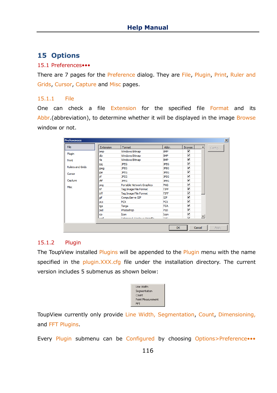 15 options, 1 preferences, 1 file | 2 plugin, Options, Preferences, File, Plugin | Levenhuk C800 NG Digital Camera, USB 2.0 User Manual | Page 124 / 143