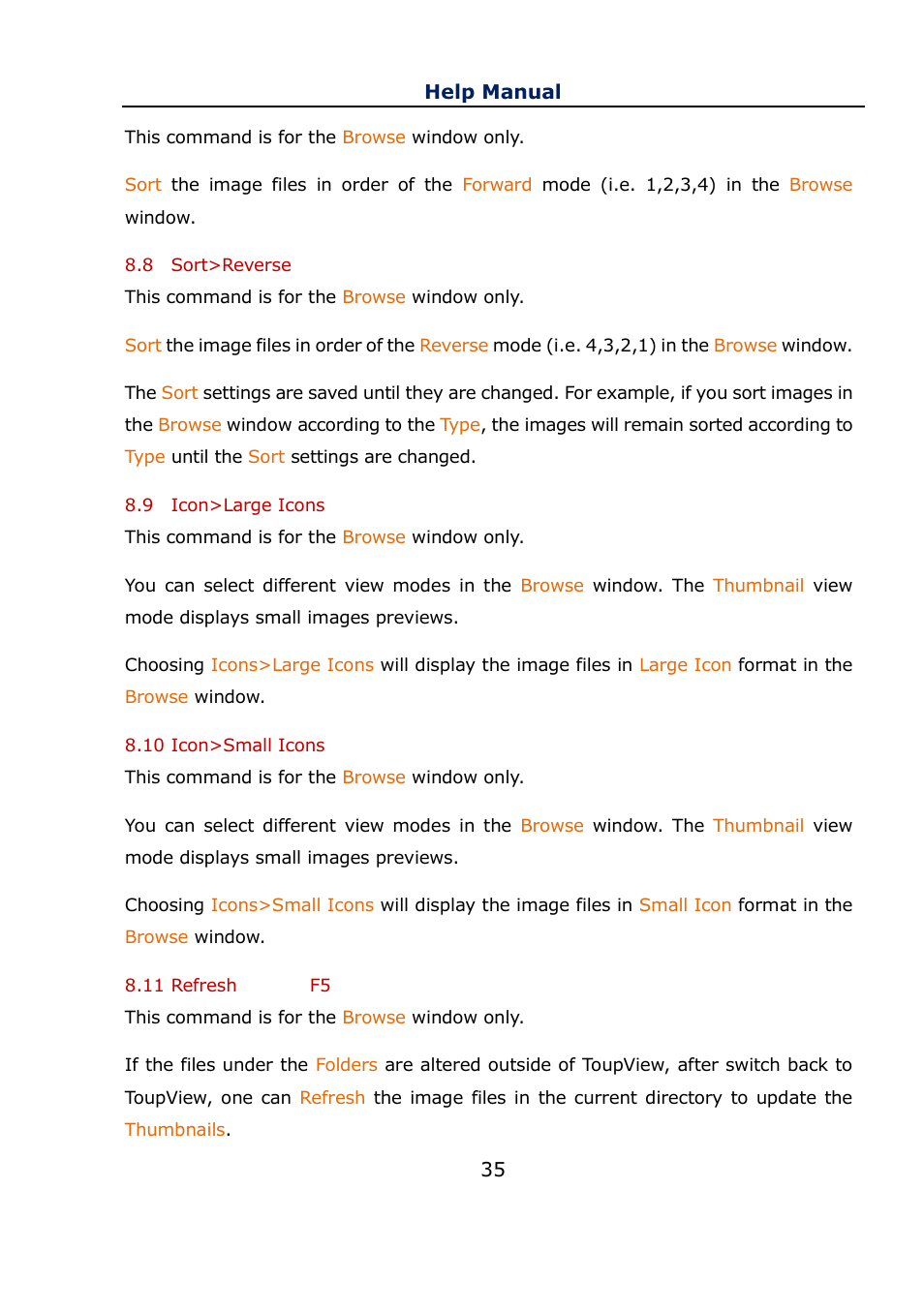 8 sort>reverse, 9 icon>large icons, 10 icon>small icons | 11 refresh f5, Sort>reverse, Icon>large icons, Icon>small icons, Refresh f5 | Levenhuk C800 NG Digital Camera, USB 2.0 User Manual | Page 43 / 143