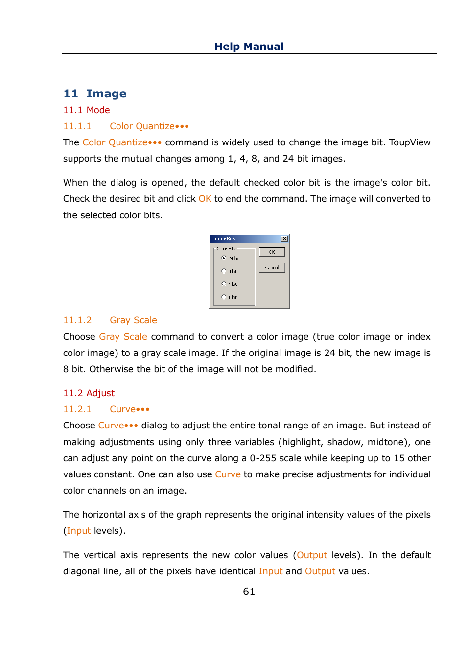 11 image, 1 mode, 1 color quantize | 2 gray scale, 2 adjust, 1 curve, Image, Mode, Color quantize, Gray scale | Levenhuk C800 NG Digital Camera, USB 2.0 User Manual | Page 69 / 143