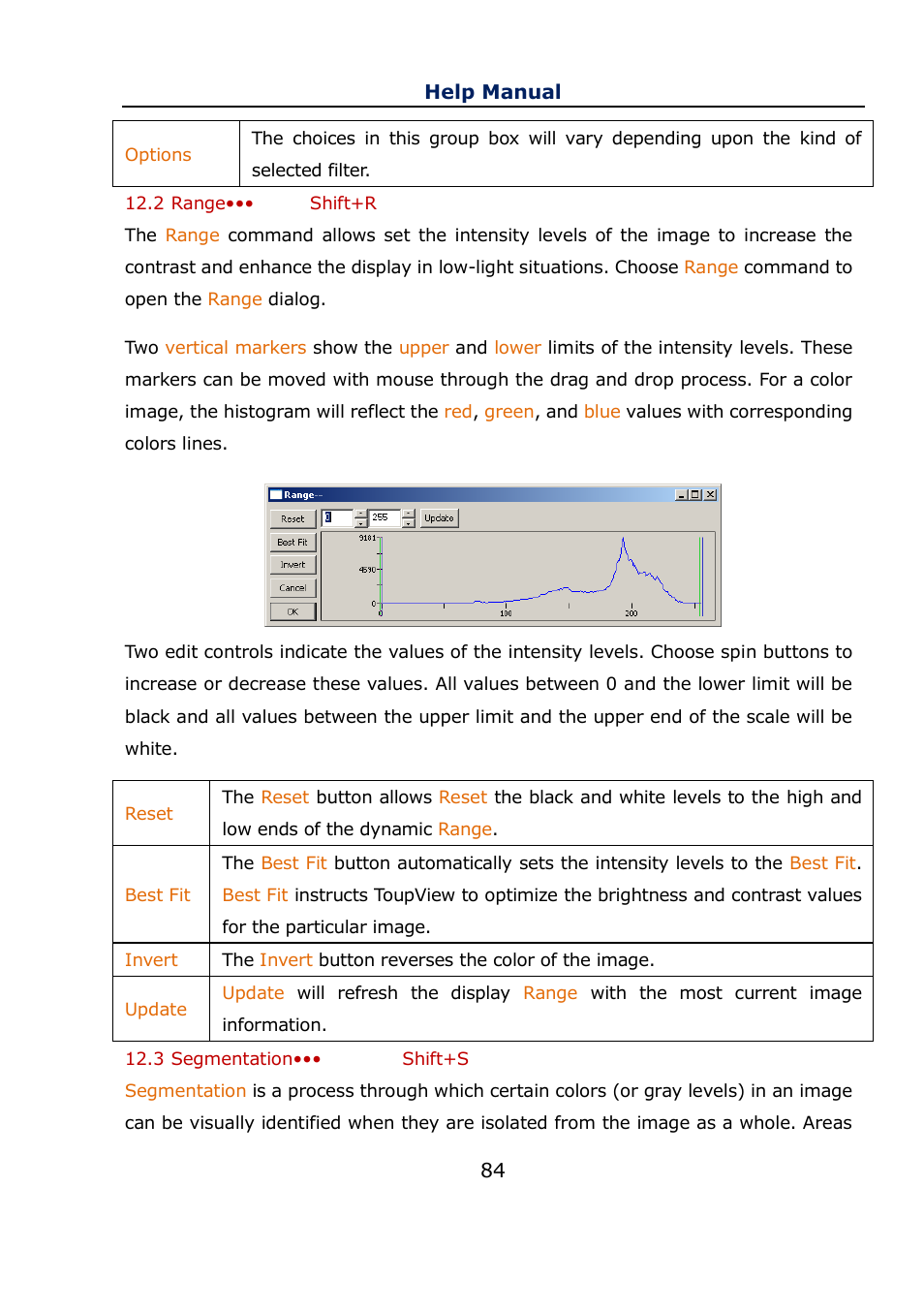 2 range••• shift+r, 3 segmentation••• shift+s, Range••• shift+r | Segmentation••• shift+s | Levenhuk C800 NG Digital Camera, USB 2.0 User Manual | Page 92 / 143