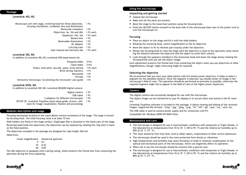 Levenhuk D50L NG Digital Microscope User Manual | Page 4 / 23