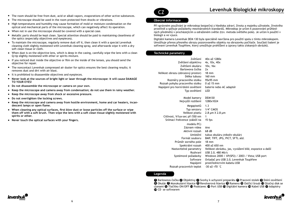 Levenhuk biologické mikroskopy | Levenhuk D50L NG Digital Microscope User Manual | Page 5 / 23