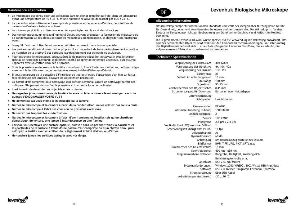Levenhuk biologische mikroskope | Levenhuk D50L NG Digital Microscope User Manual | Page 9 / 23