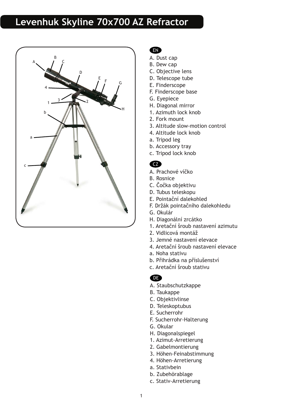 Levenhuk Skyline 70x700 AZ Telescope User Manual | Page 2 / 36