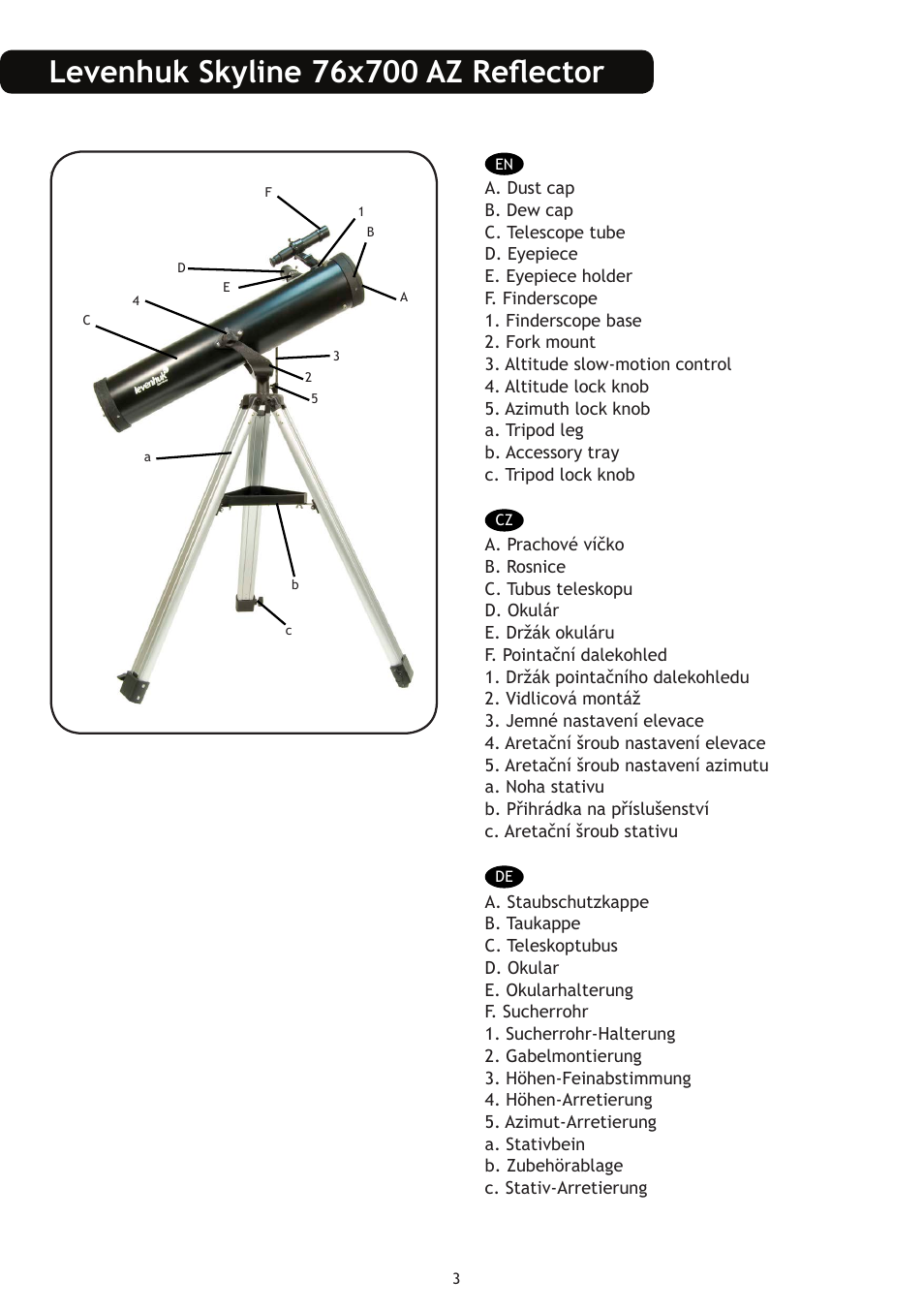 Levenhuk Skyline 70x700 AZ Telescope User Manual | Page 4 / 36