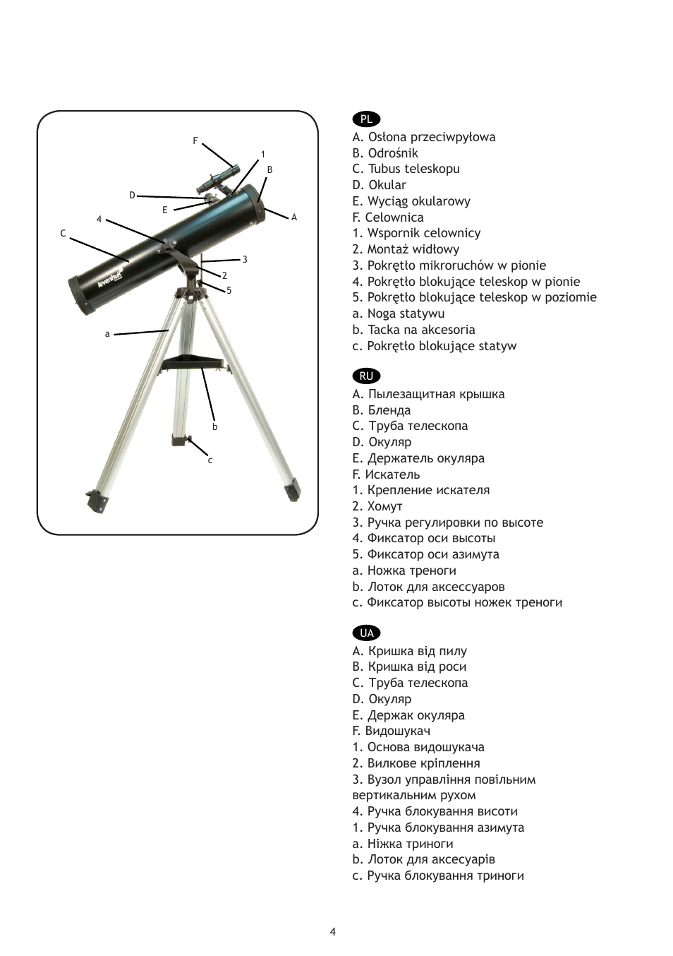 Levenhuk Skyline 70x700 AZ Telescope User Manual | Page 5 / 36