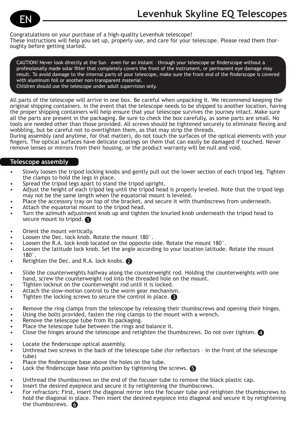 Levenhuk skyline eq telescopes | Levenhuk Skyline 130x900 EQ Telescope User Manual | Page 11 / 48