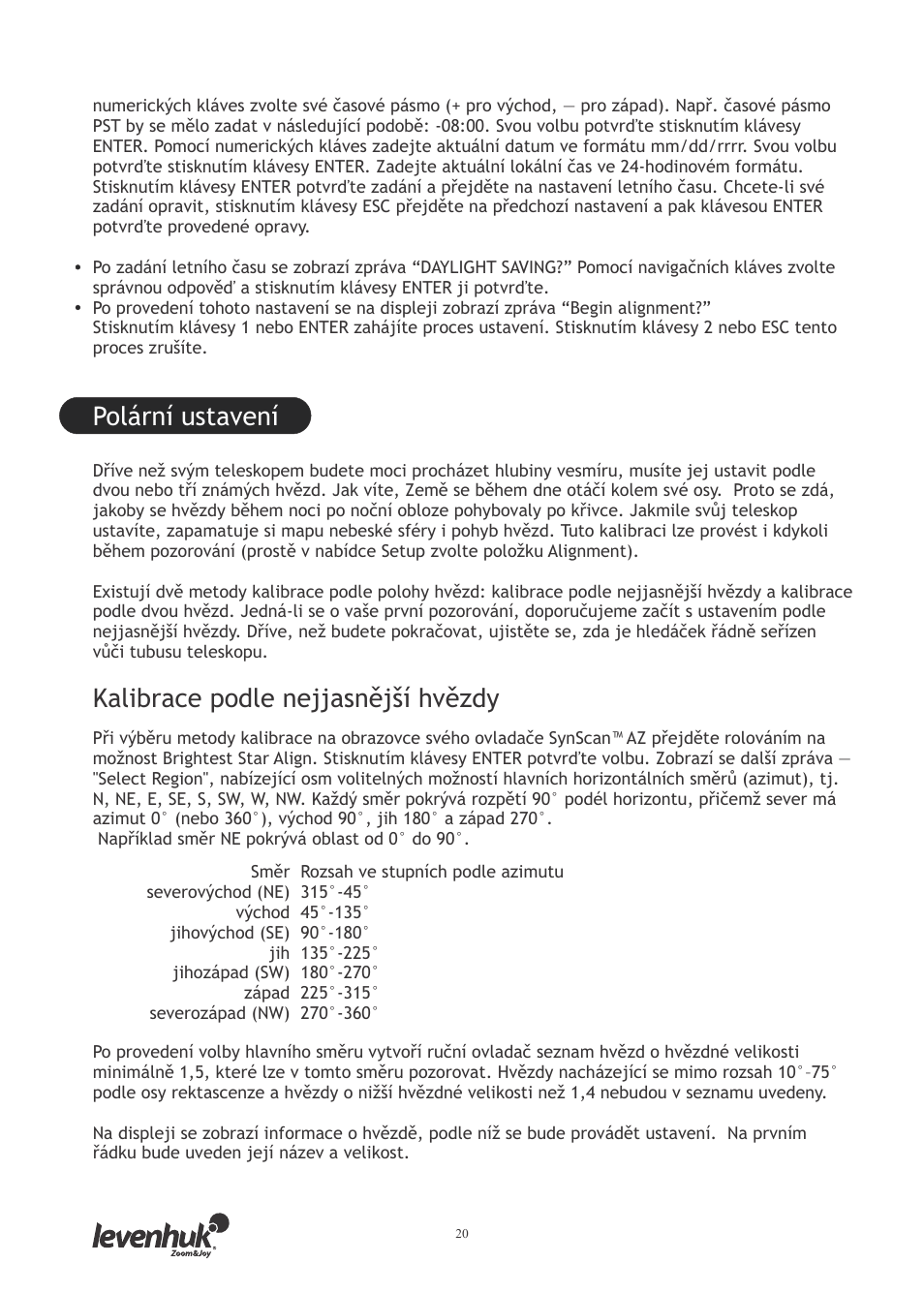 Polární ustavení, Kalibrace podle nejjasnější hvězdy | Levenhuk SkyMatic 127 GT MAK User Manual | Page 22 / 64
