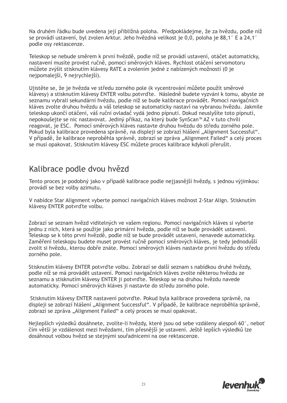 Kalibrace podle dvou hvězd | Levenhuk SkyMatic 127 GT MAK User Manual | Page 23 / 64