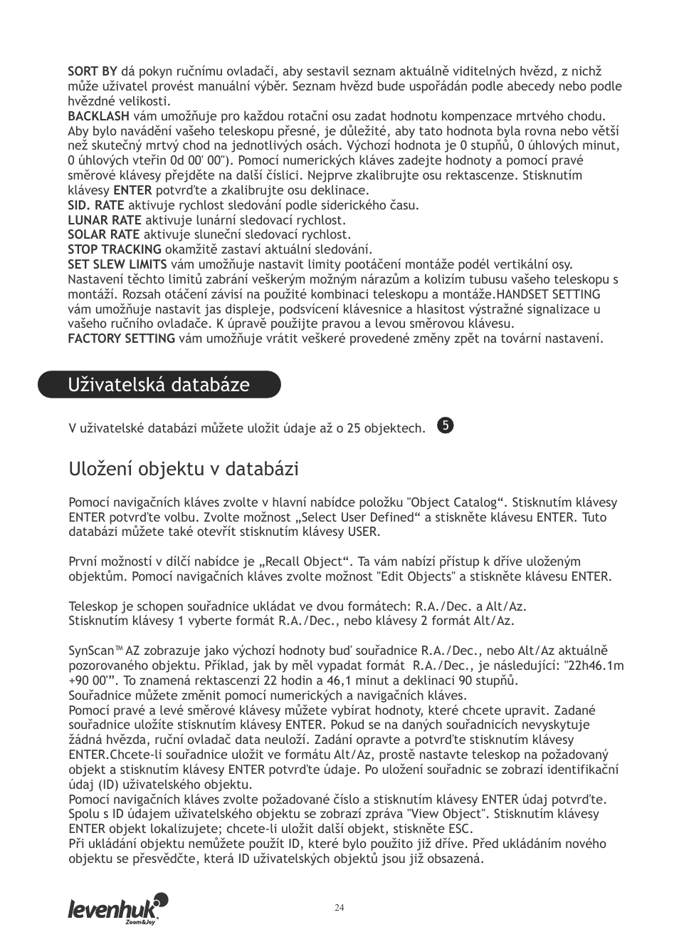 Uživatelská databáze, Uložení objektu v databázi | Levenhuk SkyMatic 127 GT MAK User Manual | Page 26 / 64