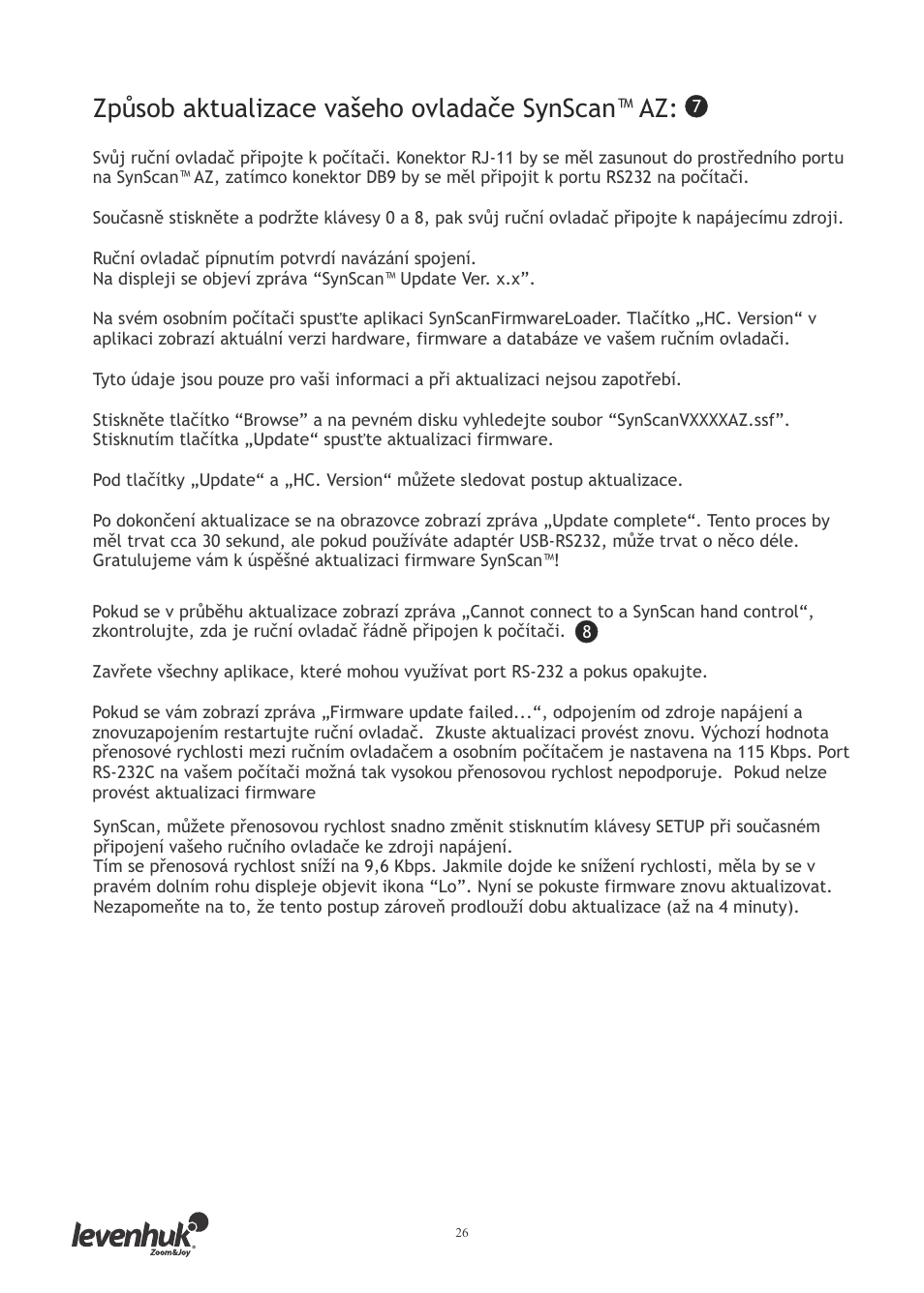Způsob aktualizace vašeho ovladače synscan™ az | Levenhuk SkyMatic 127 GT MAK User Manual | Page 28 / 64