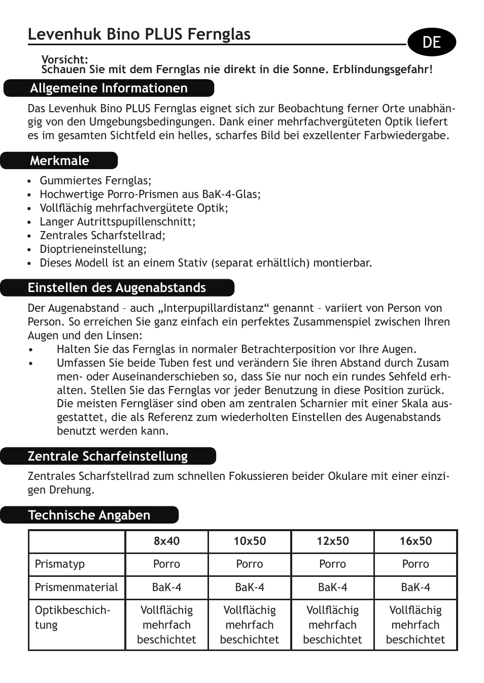 Levenhuk bino plus fernglas de | Levenhuk Bino PLUS 12x50 Binoculars User Manual | Page 9 / 24