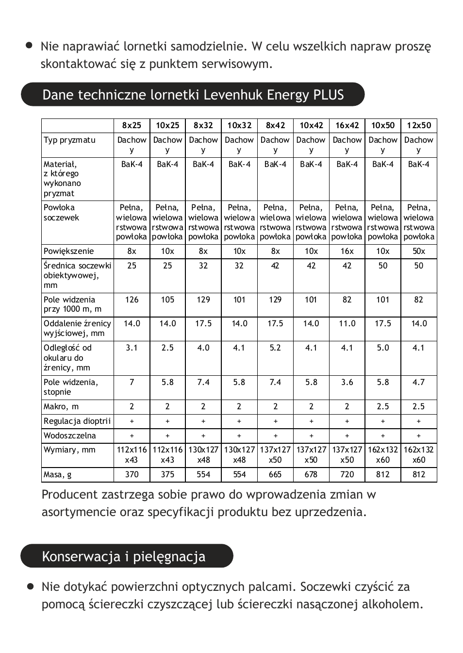 Levenhuk Energy PLUS 12x50 Binoculars User Manual | Page 23 / 40