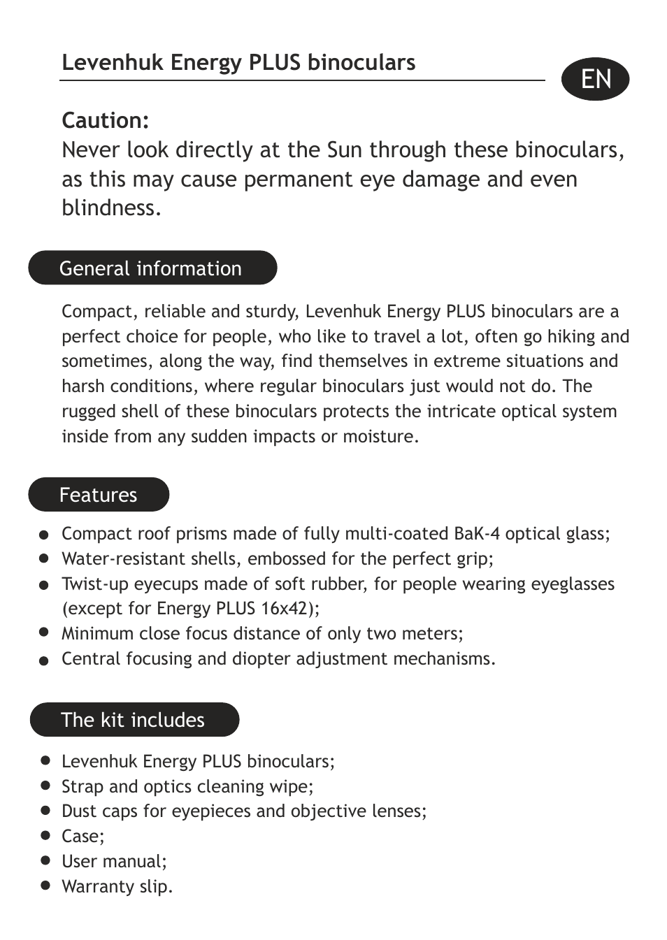 Levenhuk Energy PLUS 12x50 Binoculars User Manual | Page 3 / 40