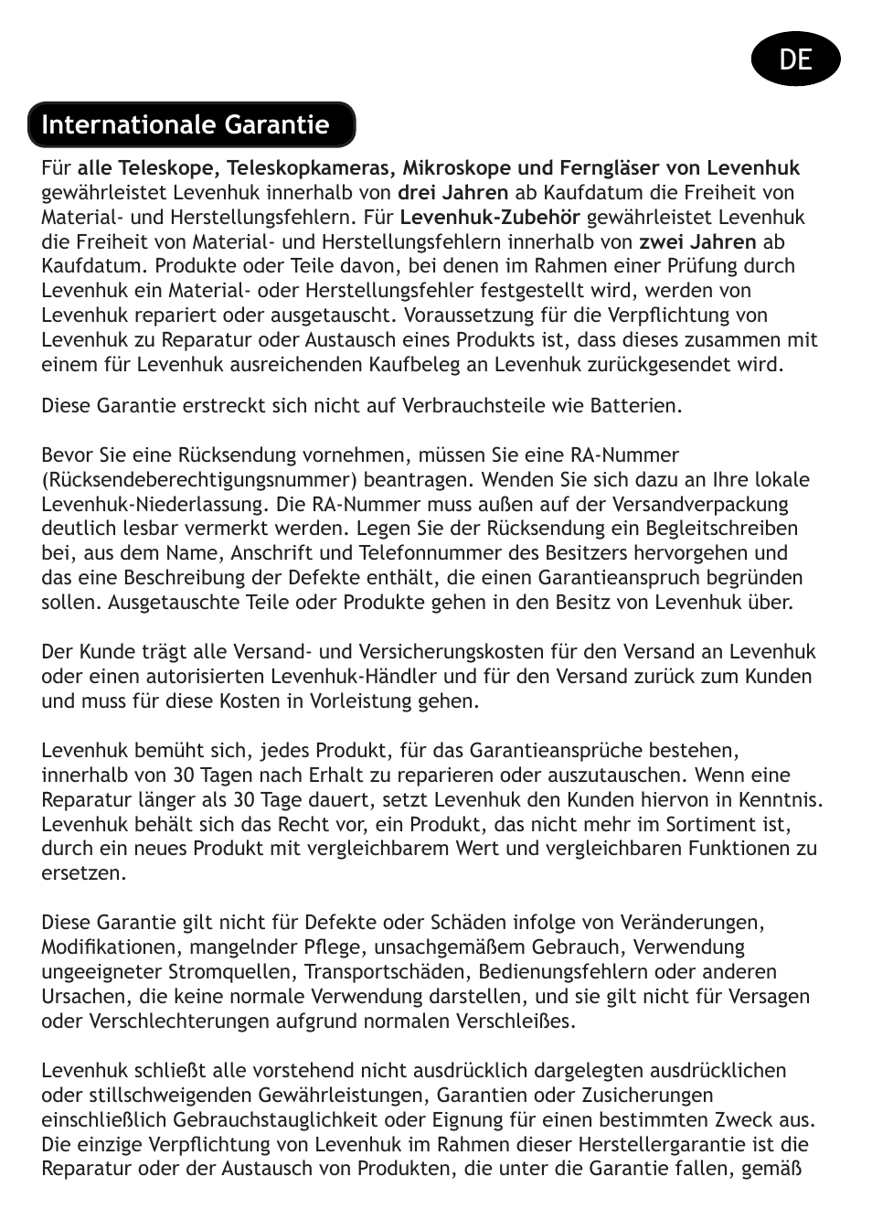 Internationale garantie | Levenhuk Monaco 15x56 Binoculars User Manual | Page 13 / 28