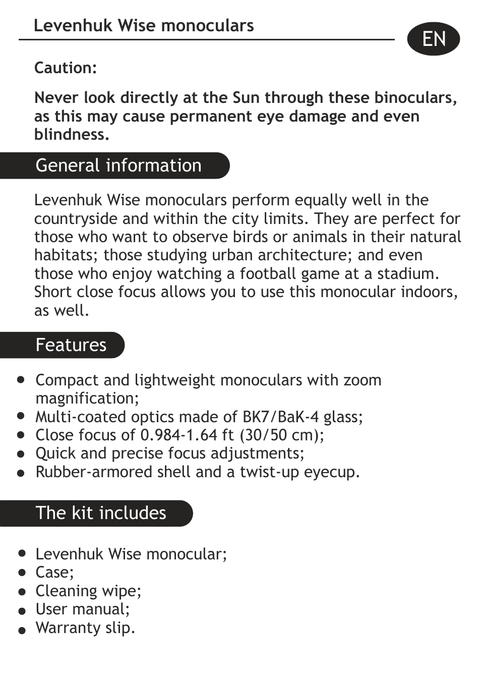 Levenhuk Wise 10-30x25 Monocular User Manual | Page 3 / 40