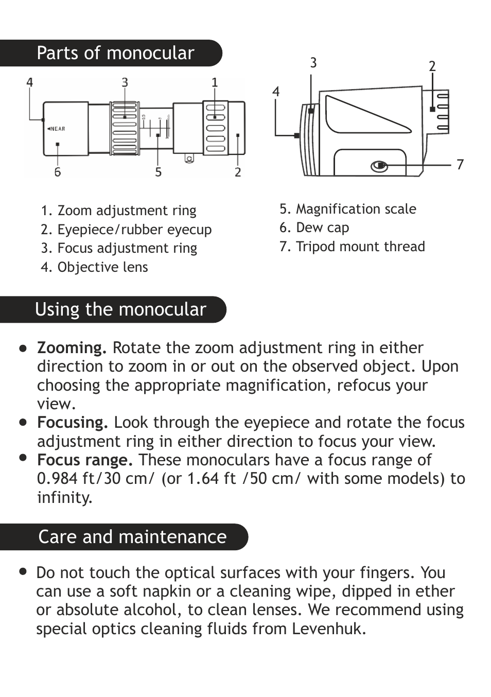 Levenhuk Wise 10-30x25 Monocular User Manual | Page 4 / 40