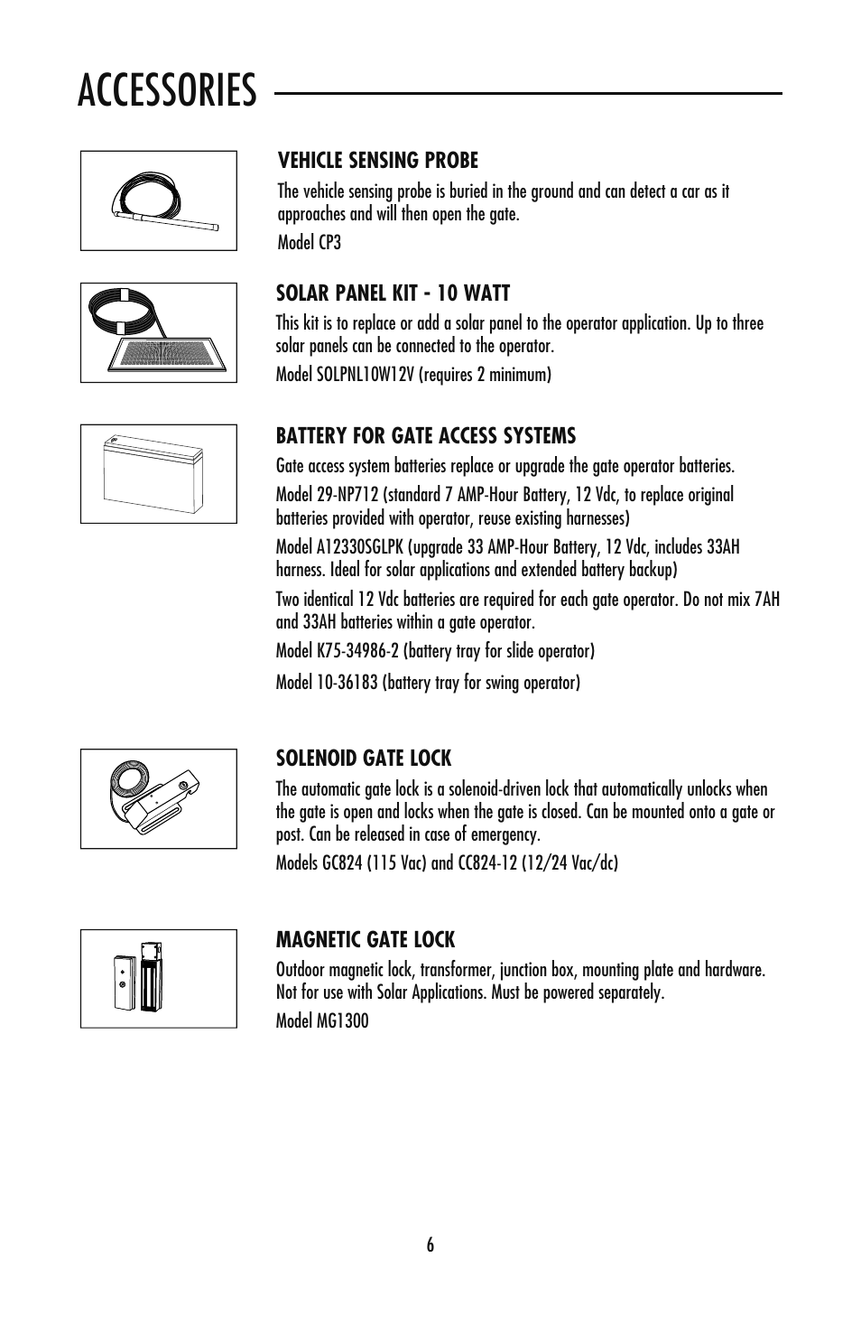 Accessories | LiftMaster CSW24V High-Cycle Commercial DC Swing Gate Operator User Manual | Page 7 / 8