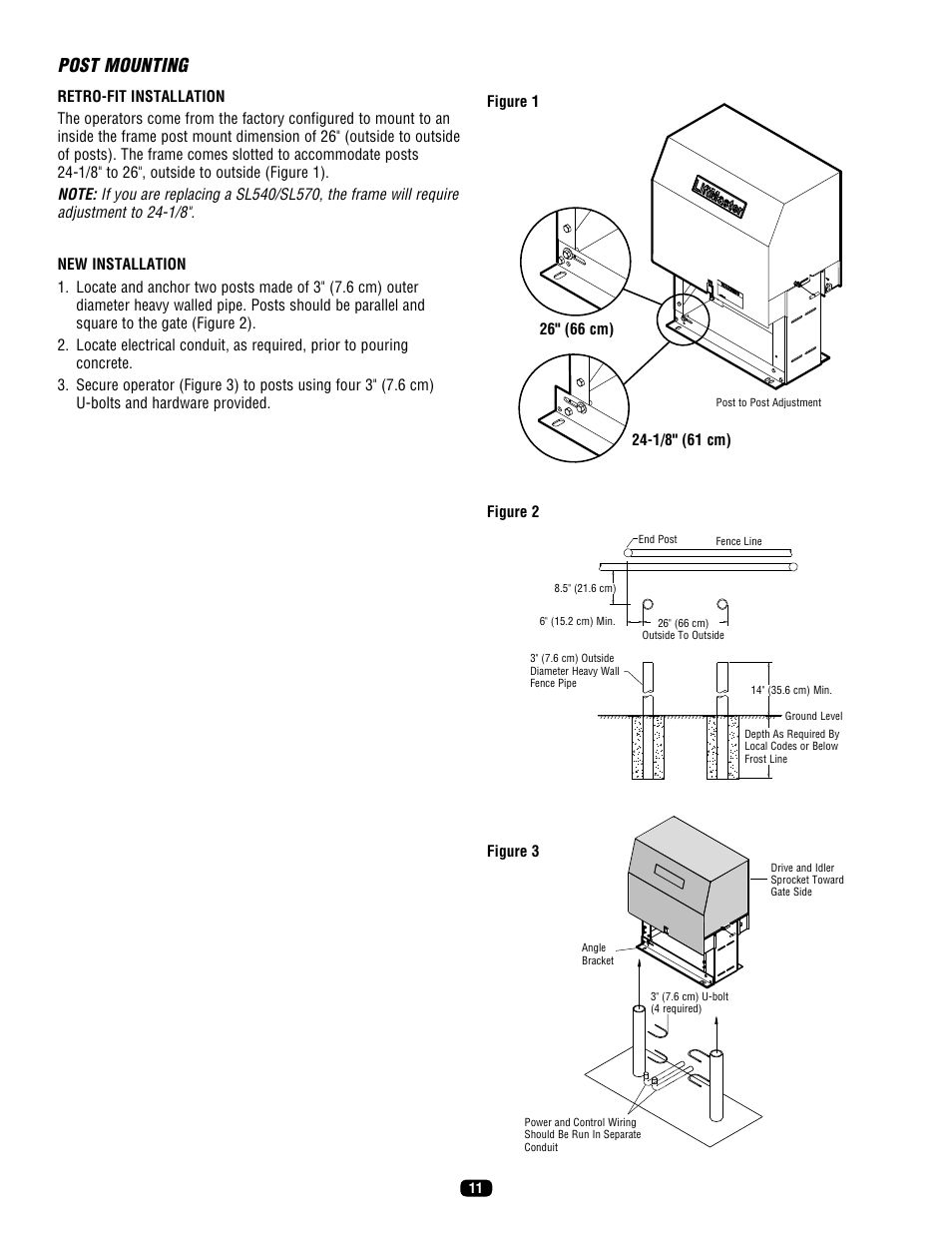 Post mounting | LiftMaster SL575 Heavy-Duty Commercial Slide Gate Operator User Manual | Page 11 / 40