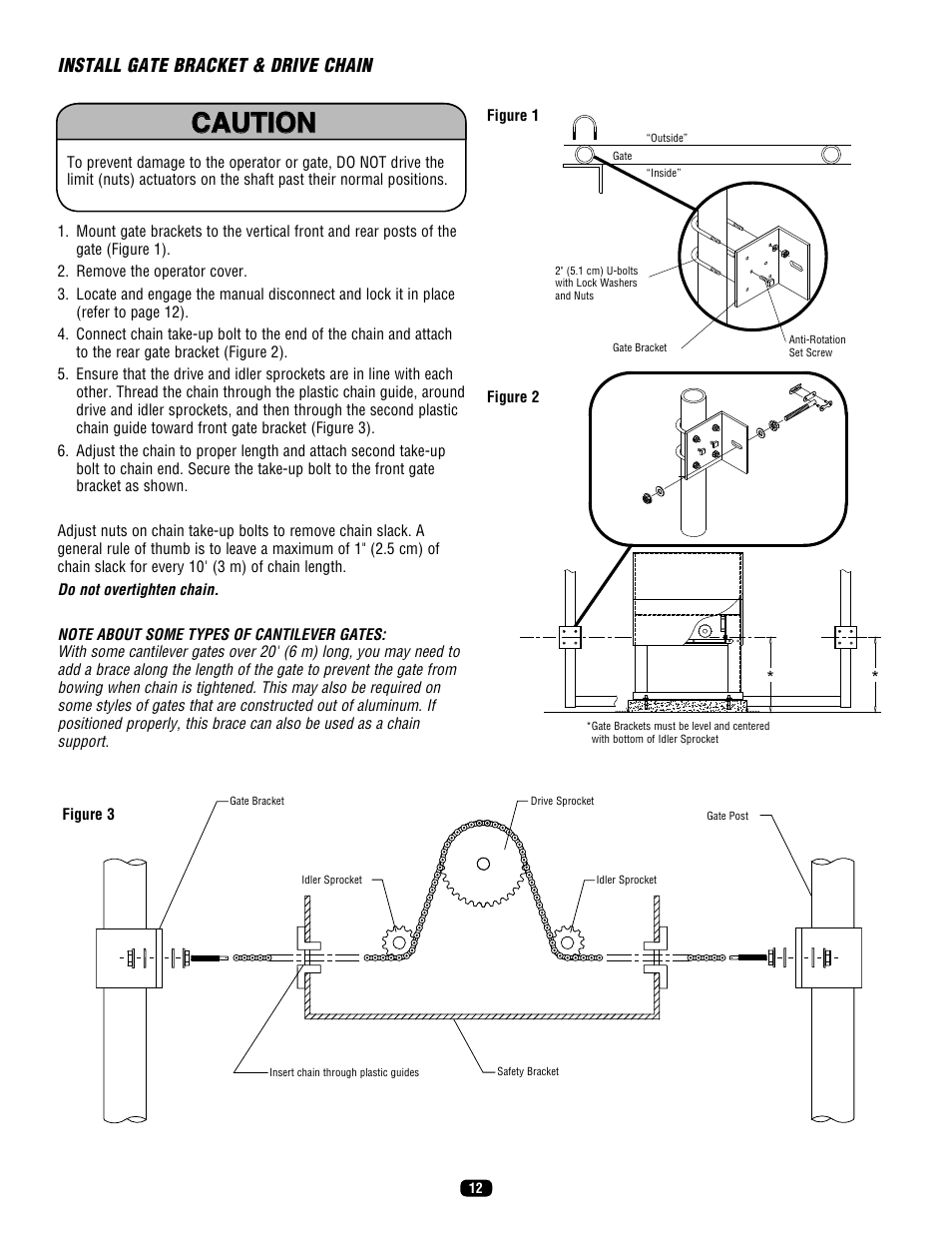 Install gate bracket & drive chain | LiftMaster SL575 Heavy-Duty Commercial Slide Gate Operator User Manual | Page 12 / 40